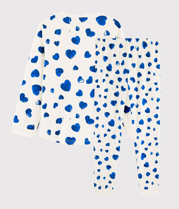 Pigiama cuori blu da bambina in molleton bianco/blu