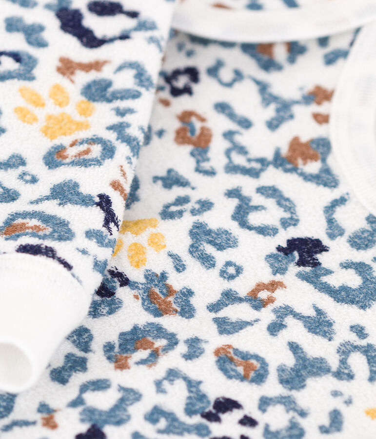 Pigiama beb&egrave; in spugna bouclette bianco/multicolore