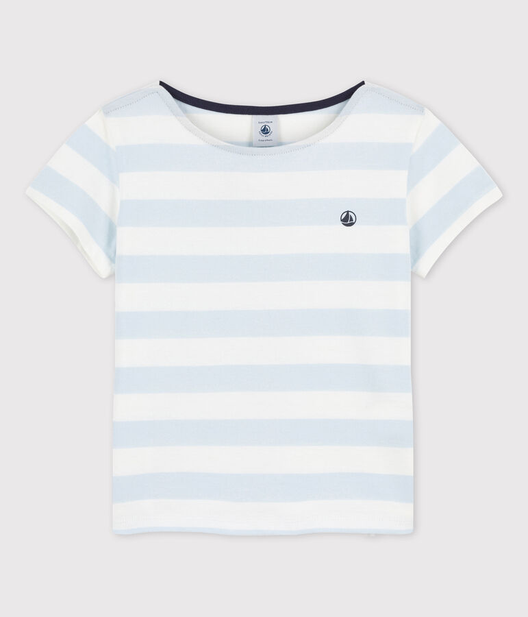 T-shirt a maniche corte in cotone bambina blu/bianco