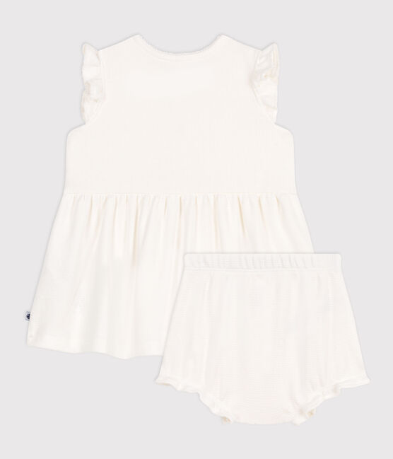 Abito a maniche corte a nido d'ape bianco e bloomer neonata bianco MARSHMALLOW