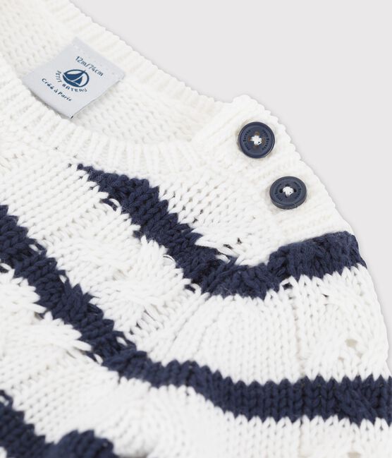 Maglione in tricot per bebè bianco MARSHMALLOW/blu SMOKING
