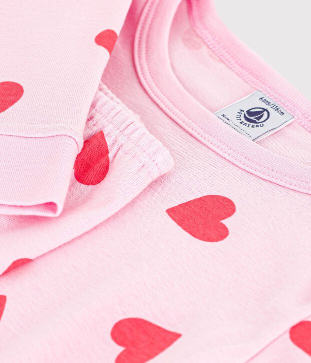 Pigiama molto aderente in cotone con stampa a cuori bambina rosa/arancione