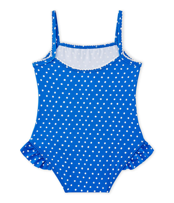 Costume da bagno bebé bambina a pois blu PERSE/bianco MARSHMALLOW