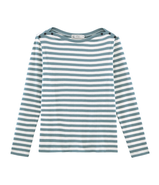 T-shirt maniche lunghe donna blu FONTAINE/bianco MARSHMALLOW