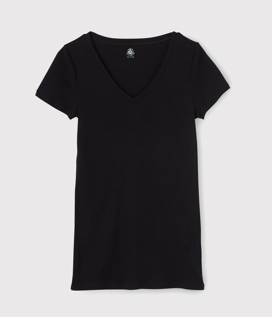 T-shirt L'ICONIQUE scollo a V in cotone donna nero NOIR