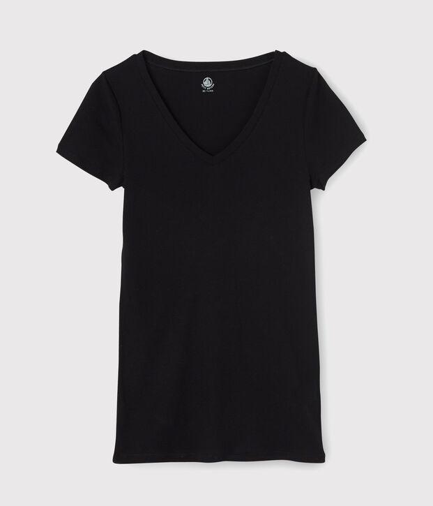 T-shirt L'ICONIQUE scollo a V in cotone donna nero