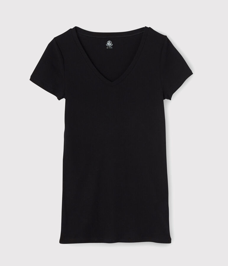 T-shirt L'ICONIQUE scollo a V in cotone donna nero