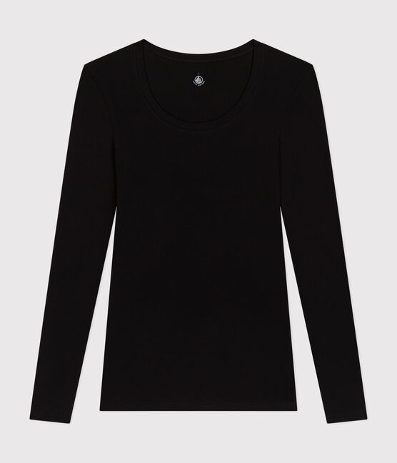 T-shirt a maniche lunghe con scollo a ballerina donna   nero BLACK