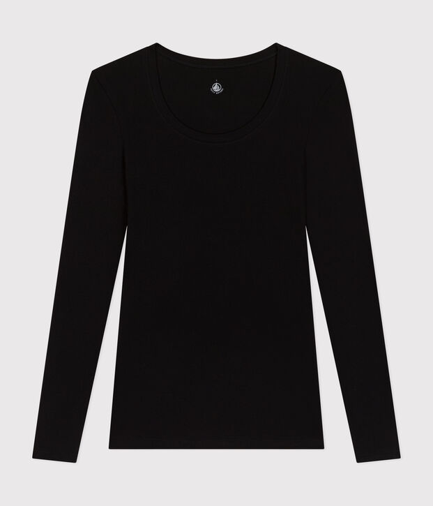 T-shirt a maniche lunghe con scollo a ballerina donna nero