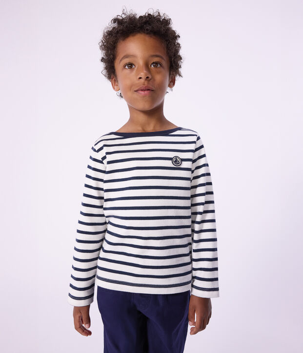 Marini&egrave;re bambina/bambino in cotone biologico bianco/blu
