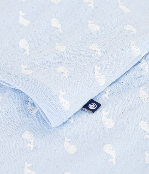 Set 2 pezzi lungo in cotone con balene stampate neonato blu/ecru
