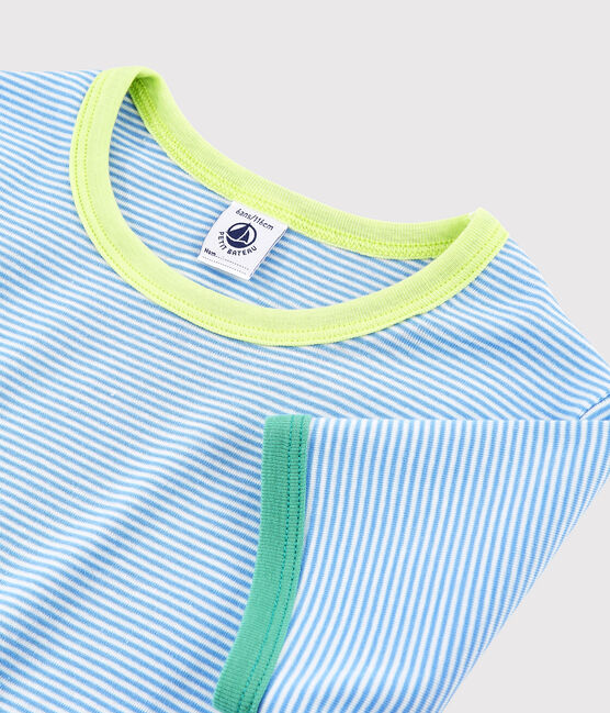 Pigiama corto bambino in cotone blu EDNA/bianco MARSHMALLOW