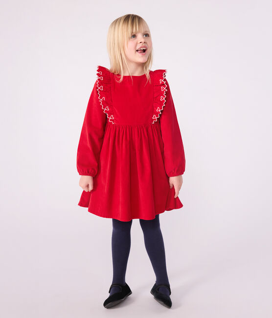 Abito a maniche lunghe in velluto tinta unita bambina rosso TERKUIT