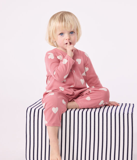 Pigiama bebè senza piedini in cotone stampato neonato rosa ROSEWOOD/ MARSHMALLOW