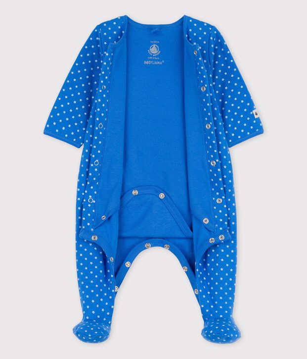 Bodyjama beb&egrave; in cotone biologico blu/bianco