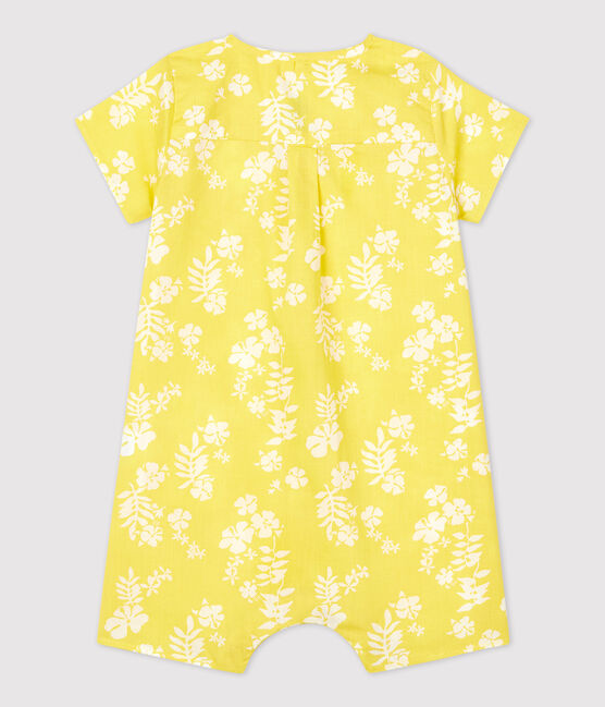Tutina corta bebè in popeline biologico con fantasia hawaiana giallo ORGE/bianco MARSHMALLOW