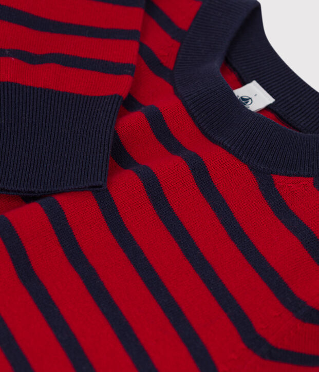 Maglione alla marinara in lana e cotone donna rosso/blu