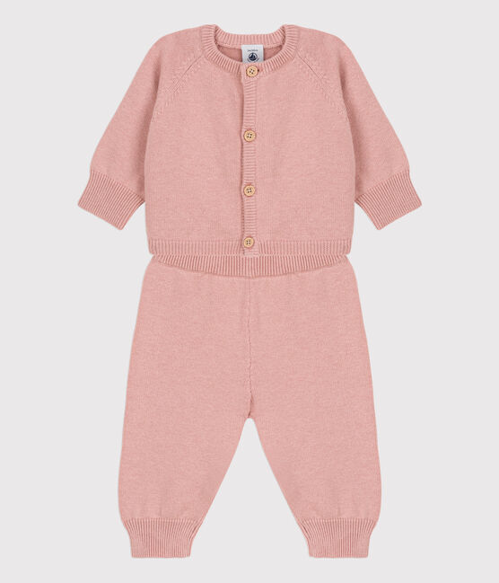 Completo 2 pezzi bebè in maglia di lana e cotone rosa SALINE