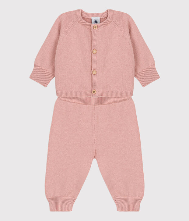 Completo 2 pezzi beb&egrave; in maglia di lana e cotone rosa