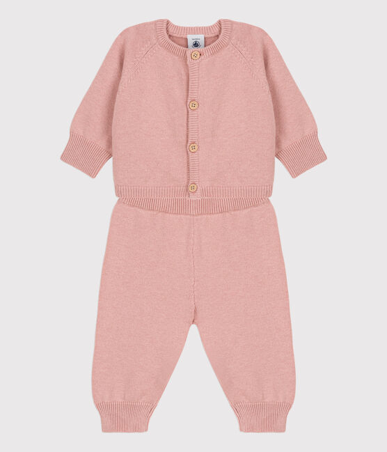 Completo 2 pezzi bebè in maglia di lana e cotone rosa SALINE
