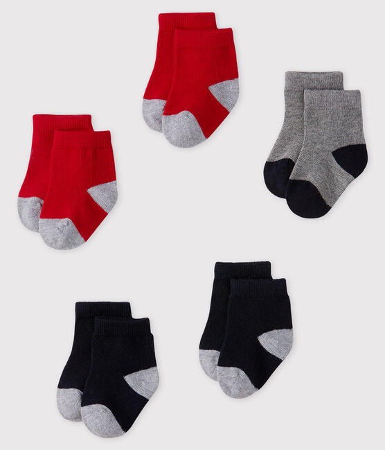 Confezione da 5 paia di calzini basici bebè maschio blu SMOKING/rosso TERKUIT