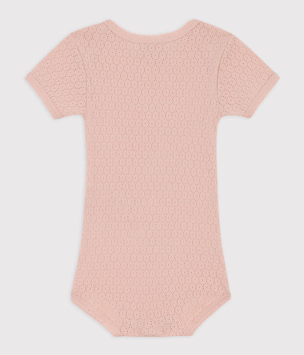 Body a maniche corte beb&egrave; in maglia traforata rosa