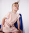 Abito a maniche corte in spugna di cotone a righe bambina arancione MARSHMALLOW/ ABRICOT