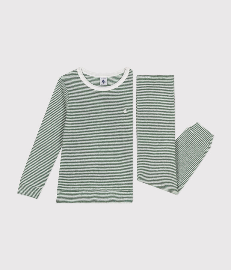 Pigiama in spugna bouclette spazzolata a righe bambino CROCO/ MARSHMALLOW