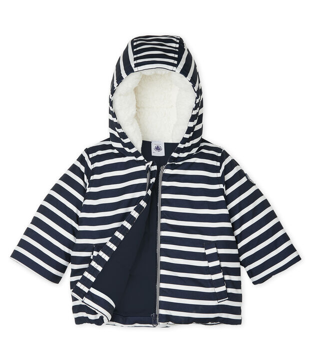 Piumino beb&egrave; maschietto a righe blu/bianco