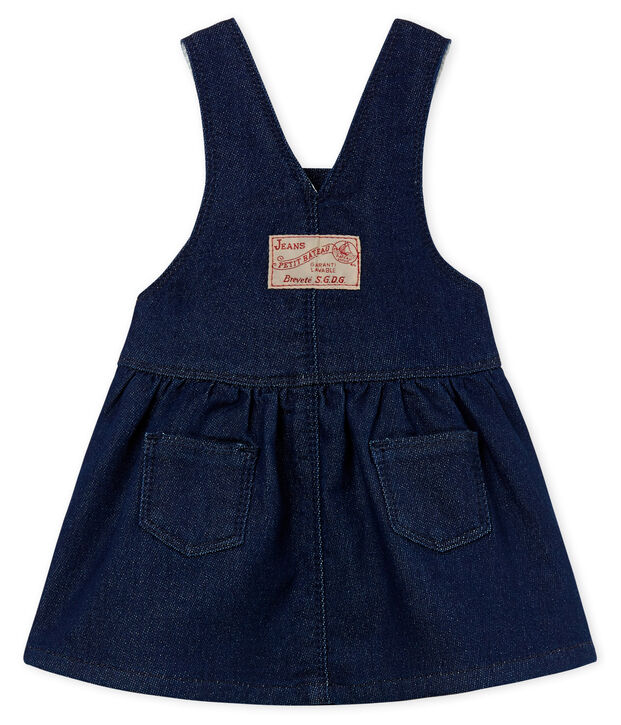 Abito salopette bambina in maglia effetto denim blu/beige