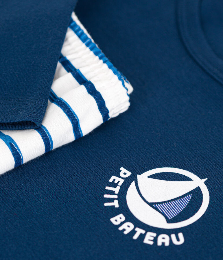 Pigiama bambino a maniche lunghe in cotone bianco/blu