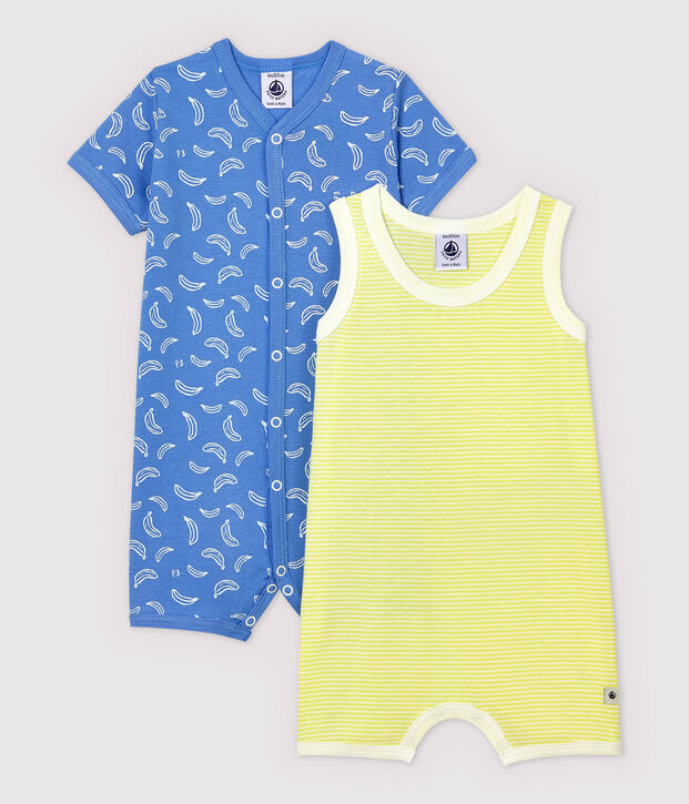 Confezione da 2 tutine corte in cotone multicolore