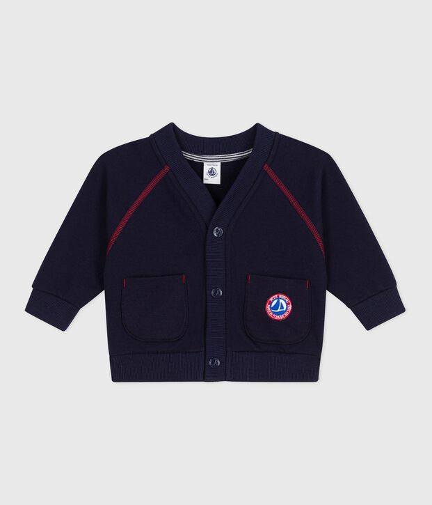 Cardigan in cotone tinta unita con cuciture a contrasto neonato SOIR
