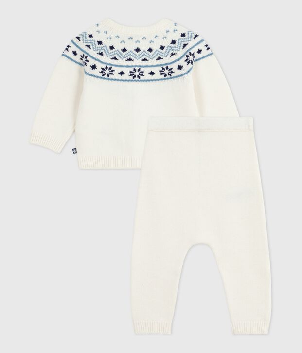 Completo 2 pezzi con cardigan in maglia jacquard neonato blu/blu