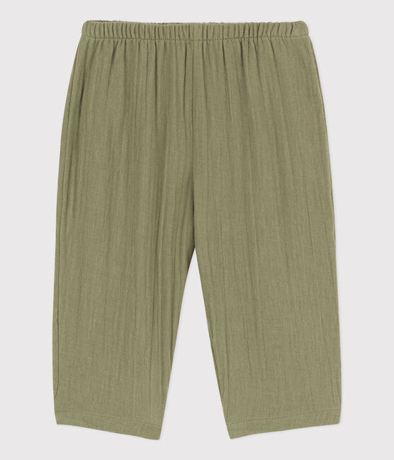 Pantaloni bebè in garza di cotone verde MARECAGE