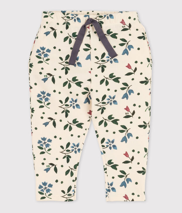 Pantaloni beb&egrave; in tessuto felpato fantasia ecru/multicolore