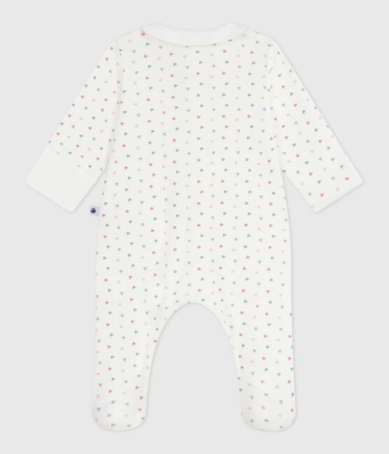 Pigiama in cotone con colletto e cuori stampati neonato bianco MARSHMALLOW/bianco MULTICO