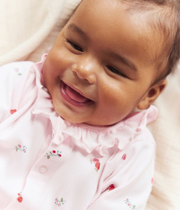 Pigiama in cotone con colletto a fiori neonato rosa/multicolore