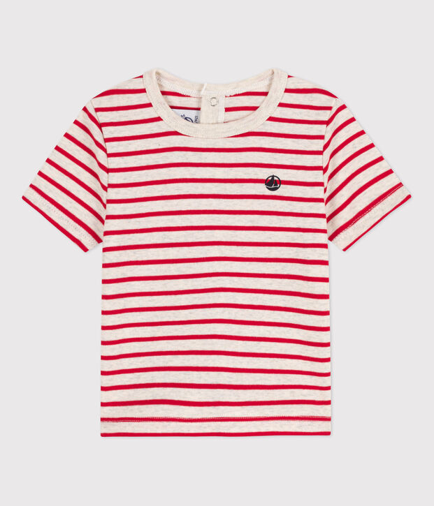 T-shirt a maniche corte beb&egrave; in cotone a righe beige/rosso