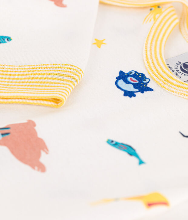 Tutina pigiama senza automatici e senza piedi con animali marini in cotone bianco/multicolore