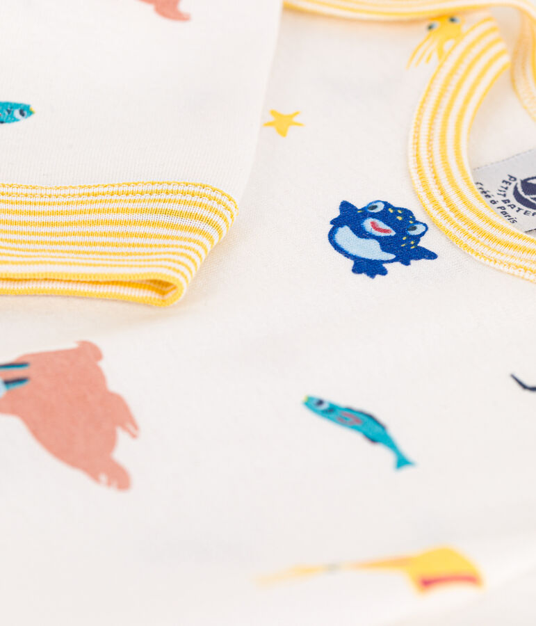 Tutina pigiama senza automatici e senza piedi con animali marini in cotone bianco MARSHMALLOW/bianco MULTICO