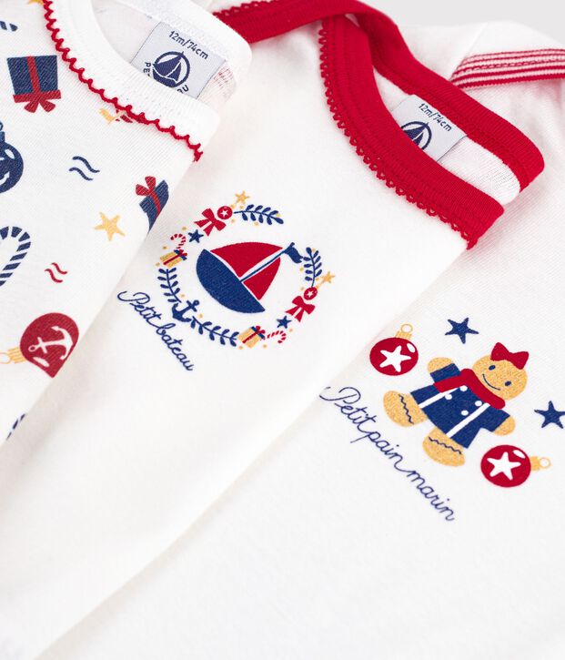 Lot de bodies manches longues en coton imprim&eacute; multicolore