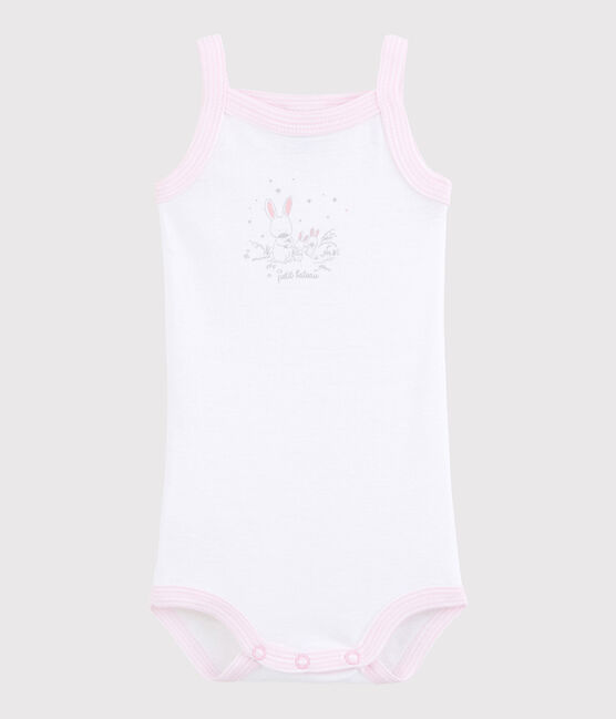 Body con spalline bebè femmina bianco ECUME/rosa DOLL