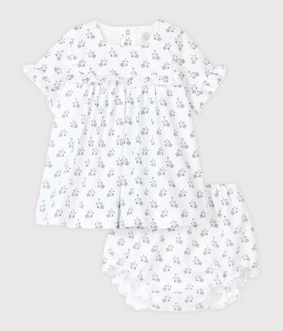 Abito con bloomer a stampa floreale bebé bambina in popeline bianco MARSHMALLOW/bianco MULTICO