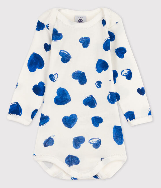 Body manica lunga bebè femmina bianco MARSHMALLOW/blu BLEU