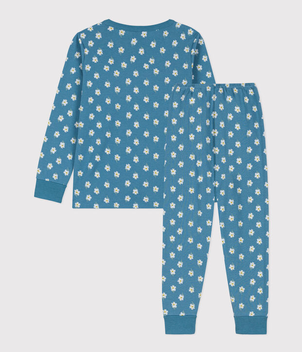 Pigiama fiore bambina a fiori in cotone blu/multicolore