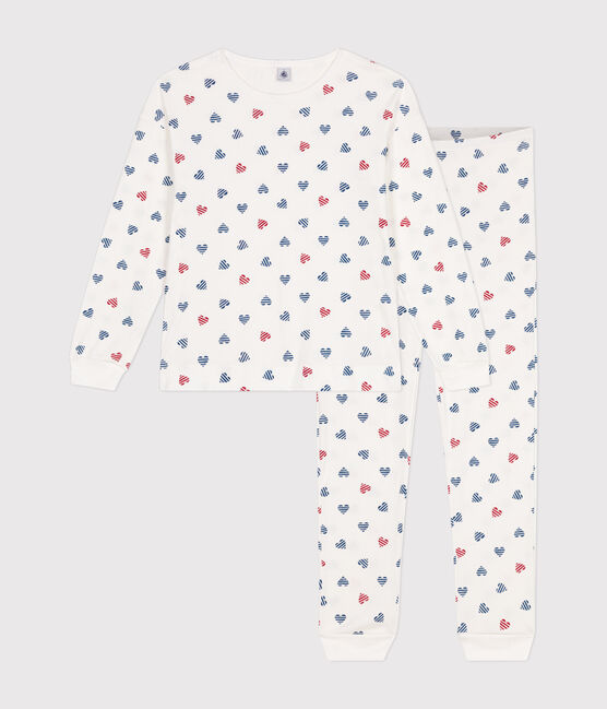 Pigiama in cotone con stampa a cuori donna bianco MARSHMALLOW/bianco MULTICO