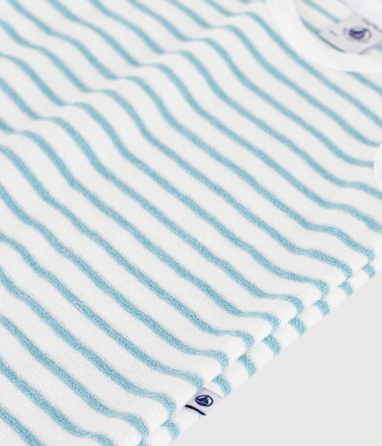 Tutina corta senza maniche in spugna di cotone boucl&eacute; a righe neonato MARSHMALLOW/ MIMI