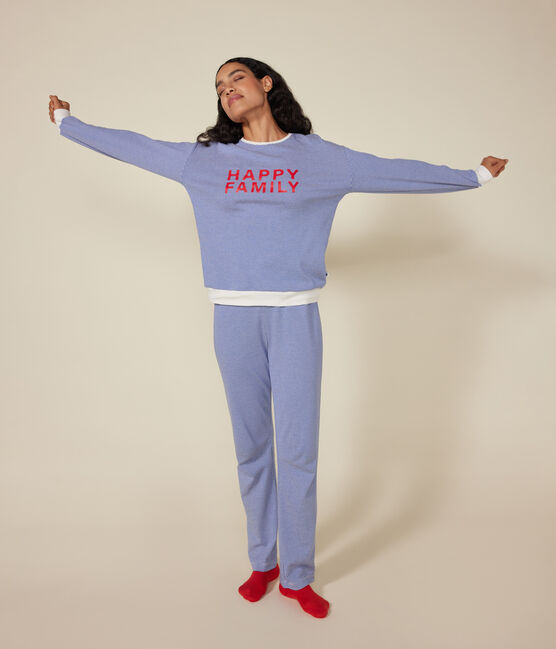 Pigiama donna in cotone a righe blu CALVIN/ MARSHMALLOW