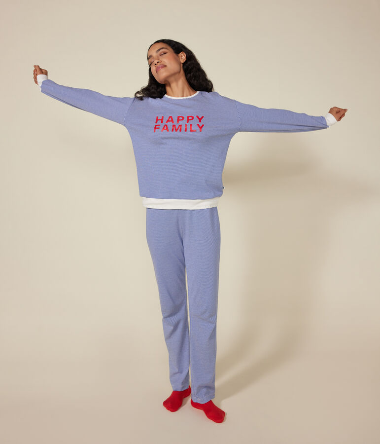 Pigiama donna in cotone a righe blu/bianco